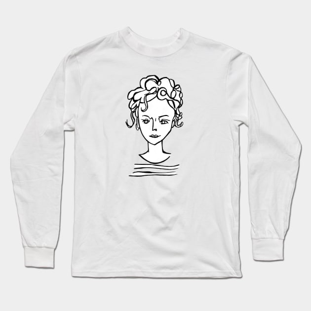 Sweet Curly Confident Woman Long Sleeve T-Shirt by badlydrawnbabe